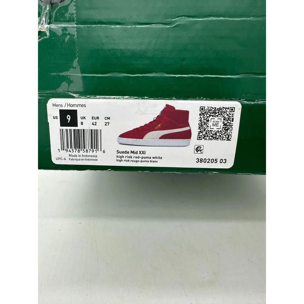 Puma Suede Mid XXI Men's Size 9 Red White Suede Athletic Shoes 380205 03